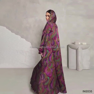Nouvel ensemble musulman modeste 2026 en gros, léger et respirant, 3 pièces : Hijab, Abaya ouverte et longue jupe - Product Image 4