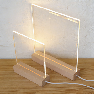Lampe de nuit en acrylique avec base LED en bois de hêtre, support de lampe, tableau de messages, artisanat, lampe en bois USB, décoration moderne pour la maison - Product Image 4