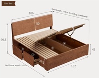 Lit double moderne minimaliste en bois massif avec tiroirs de grande capacité, prise intégrée et éclairage LED, cadre de lit avec rangement SMC092