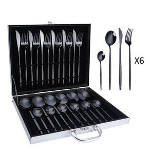 Stainless Steel Flatware Set 24 Piece Western Style Knife Fork Spoon Gift <b>Box</b> Dishwasher Safe Camping Utensil - Product Image 2