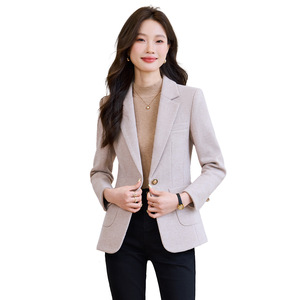 Women's Grey Blazer Solid Color Polyester Worsted Anti-Wrinkle Slim Fit Casual Elegant Winter Style - Product Image 5