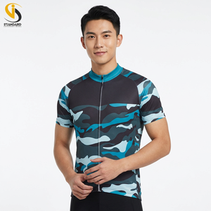 เสื้อจักรยานแขนสั้นแบบสากลสำหรับทุกเพศ ลายพราง แห้งเร็ว ผลิตจากโพลีเอสเตอร์/คอตตอน เหมาะสำหรับกีฬาฤดูหนาว - Product Image 2