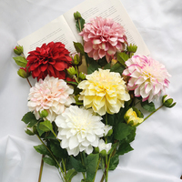 Vente en gros de fleurs artificielles de dahlia en plastique pour décoration de mariage fausses fleurs décoratives en soie