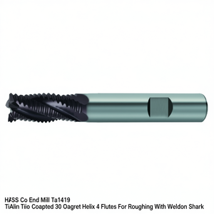 Fresa de extremo HSS-Co con recubrimiento TiAlN, helicoidal de 30 grados, 4 filos para desbaste con vástago Weldon - Product Image 2