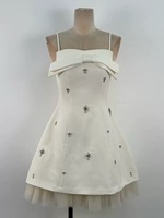 S-XL Großhandel Französisches Hochwertiges Perlenbesetztes Schleifenkleid - Vietnamesisches Nischendesign Elegantes Damen-Freizeitkleid Sommer Hochgeschnittenes A-Linien-Kurzkleid