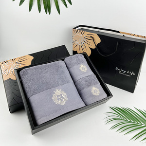 Towel <b>Gift</b> Set 3 Piece Blue Cotton Bath Towel With <b>Box</b> And Tote Bag Personalized Customization Business <b>Gift</b> - Product Image 5