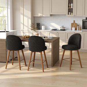 Chaise de bar pivotante avec dossier ergonomique et pieds en bois massif, tabouret rembourré en chenille avec repose-pieds en métal pour îlot de cuisine - Product Image 1