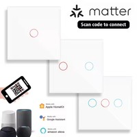 Interrupteur mural intelligent Matter Smart Touch EU UK 1 2 3 4 Gang WiFi, contrôle vocal à distance par Alexa Google Homekit, sans neutre