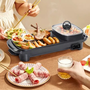 2024电220顶桌无烟平底锅聚四氟乙烯现代火锅双室内黑色电烤炉 - Product Image 1