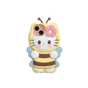 Creative Cartoon Bee KT Cat Silicone Shell Protective Shockproof Phone Cover Case For iPhone 11 12 13 14 15 Pro Max