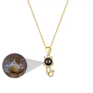 Gioielli di moda collana di proiezione con ciondolo a forma di gatto Shopify Dropshipping collana di proiezione di personalità personalizzata 100 lingue