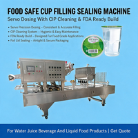 Machine de remplissage et de scellage de gobelets alimentaire pour l'eau, les jus et les boissons, avec nettoyage CIP, dosage servo et conformité FDA