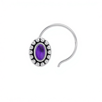Bijou ethnique indien fait main en argent sterling 925 avec améthyste ovale sertie en coupelle, clou de nez pour femmes et jeunes filles