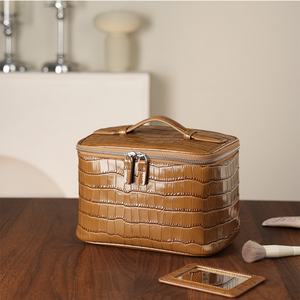 Waterproof Portable <b>Toiletry</b> <b>Bag</b> Large <b>Women</b> Customized Logo PU Leather Cosmetic <b>Bag</b> Daily Alligator Makeup <b>Bag</b> with Handle - Product Image 3