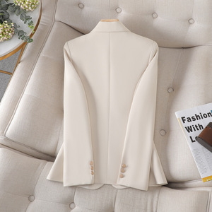 Women's Blazer Long Sleeve Professional Suit Jacket Khaki Color Worsted Fabric Office Wear - Product Image 4