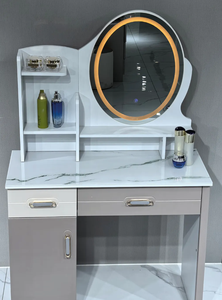 Coiffeuse Moderne et Minimaliste avec Plateau en Verre, Miroir Intégré, <span class=keywords><strong>Meuble</strong></span> <span class=keywords><strong>de</strong></span> Rangement Luxe Tout-en-un pour Chambre à Coucher - Product Image 2
