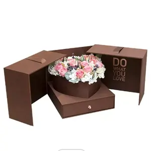 صندوق هدايا مُزين بحروف Love ، صندوق هدايا مُغطى بالزهور, صندوق هدايا مزدوج على شكل مكعب مزهر ، صندوق مفاجأة