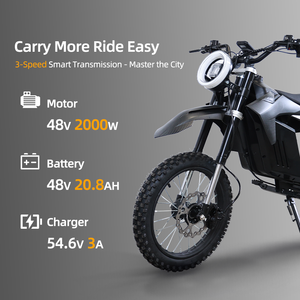 Motocicleta Todoterreno de Fábrica, 60 km/h, 48 V, Batería de 20.8 Ah, Suspensión Delantera/Trasera, Alcance de 50 km, 2000 W, 120 kg - Product Image 3