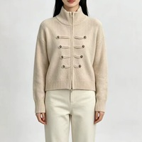 Cardigan court en maille pour femme, col montant, boutons sur le devant, design unique, pull décontracté, vêtement d'extérieur