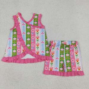 Conjuntos de Ropa para Niñas RTS, Ropa Infantil de Verano con Flores, Conjuntos Casuales con Volantes y Shorts, Venta al Por Mayor, Boutique de Ropa para Bebés - Product Image 4
