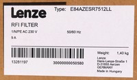 Filtro de Supresión de Interferencia de Radio (RFI) Plc E84azesr7512ll 230vac 50/60hz 9a - Sin Usar/Embalaje Original - Con Garantía