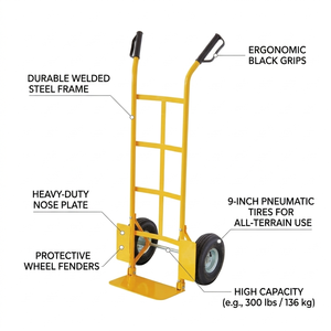 Yellow Steel Hand Cart 2 Wheel <b>Platform</b> <b>Trolley</b> Durable Industrial Utility Dolly for Moving Warehouse Transport - Product Image 6