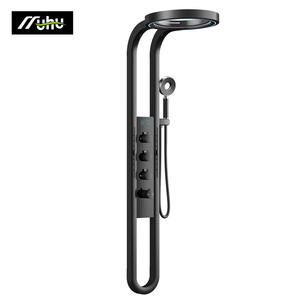 ชุดก๊อกน้ำฝักบัว LED สำหรับห้องน้ำดีไซน์ใหม่, ชุดก๊อกน้ำฝักบัวแบบปรับอุณหภูมิได้ติดผนังแบบน้ำตกพร้อมชั้นเก็บของ - Product Image 1