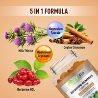 Gummies de Berbérine 1200mg HCL, Cannelle de Ceylan, Chardon-Marie, Complexe de Magnésium, Sans Sucre, Véganes, Directement de l'Usine