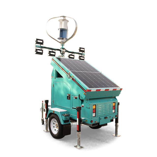 Portable Solar Lighting Tower with Wind Turbine Wind Power