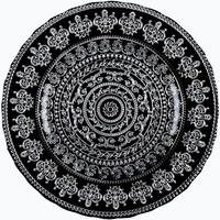 Assiettes de présentation en verre de 13 pouces, motif mandala doré en relief, assiette décorative ronde de luxe pour la décoration de table de mariage ou de banquet