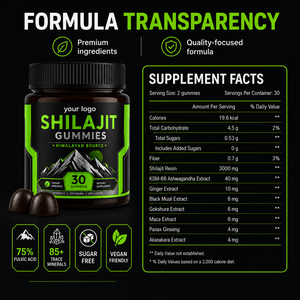 Gummies de Shilajit Pur et Brut de l'Himalaya, Formule Personnalisée, Certifiées GMP, Véganes, Sans OGM, au Ginseng et Maca, pour l'Énergie, la Stamina et la Vitalité - Product Image 5
