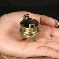 1 pièce Brûleur d'encens antique délicat en bronze, modèle chaudron, pièce de collection d'antiquités, figurine