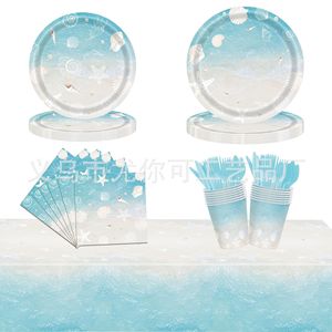 Beach Themed Seashell Party Kit Disposable Tableware Plates Napkins Cutlery Set For Birthday Holiday Celebration - Product Image 1