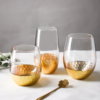 Moderne honingraatglazen tumbler met metallic getextureerde voet, steelloze wijnglas/sapglas voor thuis, restaurant, bruiloft, servies