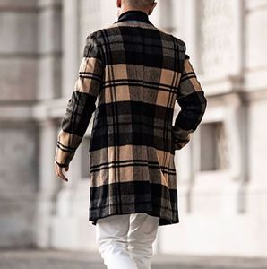 Automne nouveau <span class=keywords><strong>manteau</strong></span> en <span class=keywords><strong>laine</strong></span> à <span class=keywords><strong>carreaux</strong></span> mi-long décontracté pour hommes avec un design mi-long élégant - Product Image 5