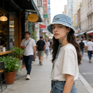 Chapeau Bob en Jean Unisexe Personnalisé à <span class=keywords><strong>Large</strong></span> Bord, Protection UV, Logo Brodé Personnalisé, Pliable, Pêche, Fête, Extérieur, Décontracté, Quatre Saisons - Product Image 5