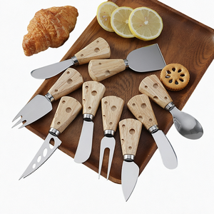 Ensemble de couteaux à fromage créatifs avec manche en bois, outils à fromage en acier inoxydable, épandeur à beurre, fourchette à fromage, cuillère pour service à table - Product Image 1