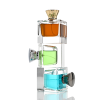 Flacon de parfum carré en verre transparent vide, 30ml, 50ml, 100ml, avec col serti, base épaisse et capuchon métallique lourd