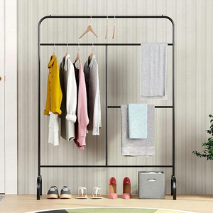 Minimalist Metal Clothing <b>Rack</b> Double Tier Standing Storage Holder Multifunctional <b>Wardrobe</b> Organizer - Product Image 4