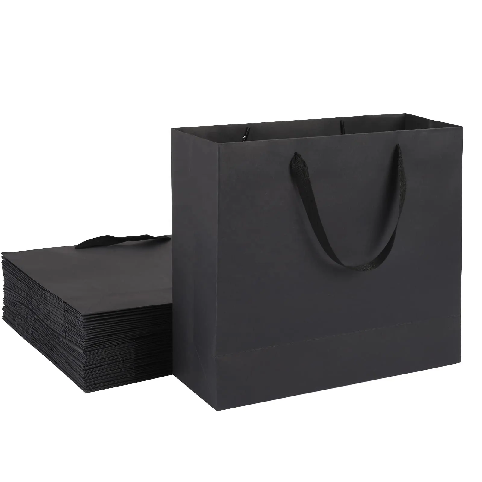 Sacchetti della spesa grandi personalizzati sacchetti regalo di carta nera in tessuto per imballaggio di nozze con involucro resistente con manici