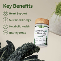 Capsules de spiruline et de chlorelle en marque privée OEM, complément naturel d'algues, détoxifiant, antioxydant, soutien immunitaire, nettoyage du corps