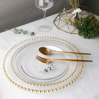 Assiettes de présentation rondes de luxe en verre transparent avec bordure argentée ou dorée perlée, 8, 10 et 13 pouces, pour mariage et hôtel - Vente en gros