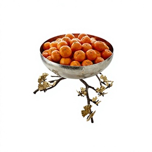Cuenco para servir de acero en color plateado y dorado con soporte de latón, cuenco decorativo, cuenco para frutas, cuenco para chocolate - Product Image 1
