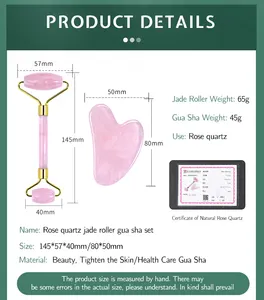 Ensemble de rouleaux de jade en quartz rose Gua Sha Améthyste Vert Rose Blanc Jade en forme de coeur Gua Sha Stone and Face Roller Crystal Guasha Kit