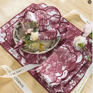 WML030 Servietten und Tischsets mit Wellenrand und Stickerei, Blumenmuster aus Baumwolle und Leinen, Tischmatten für Hotel und Festlichkeiten - Product Image 6