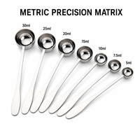Juego de 7 Cucharas Medidoras Profesionales Higiénicas de Acero Inoxidable 18/10, 5ml-30ml, Mango Sólido Sin Orificios para una Higiene Perfecta