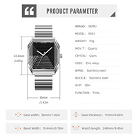 Montre à quartz SKMEI pour homme, boîtier carré géométrique, cadran bleu rayé, bracelet en acier inoxydable, montre-bracelet tendance pour affaires, 9393