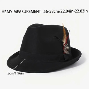 Sombrero Fedora de Fieltro de Lana, Color Sólido, Parte Superior en Forma de Campana con Decoración de Plumas, Estilo Artístico Retro, Sombrero de Caballero para Fiesta - Product Image 2