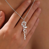 Collier pendentif lettre tournesol plaqué or, chaîne à maillons floraux creux tendance, bijoux de cou personnalisés pour femme, idéal pour un cadeau