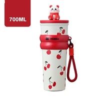 Bouteille isotherme HY7 Panda Cup 700ml mignonne avec paille, gourde en acier inoxydable avec housse, tasse de voiture